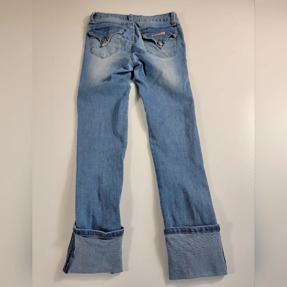Hudson Girls Blue Distressed Jeans Size 14 stretch flap pockets cropped ankle ^^
